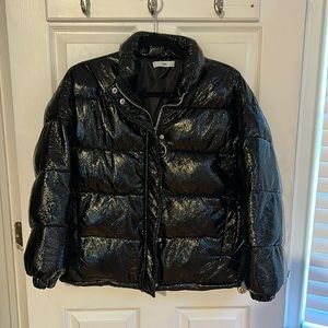 Black Metallic Shiny Puffer Coat